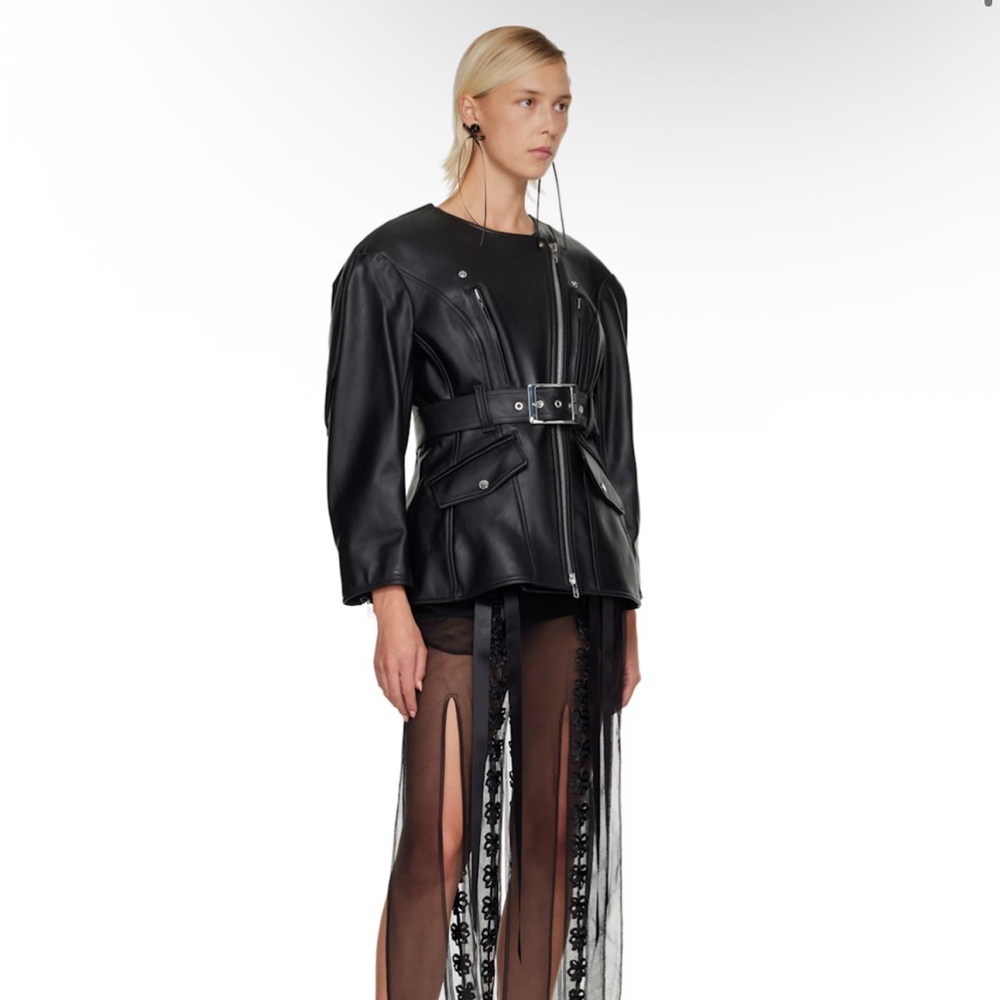 SIMONE ROCHA
Black Sculpted Belt Detail & Back Bow Leather Biker Jacket UK12